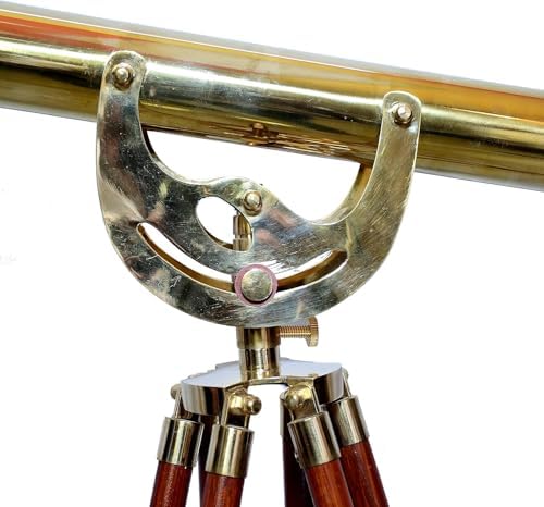 Handmade Shiny Brass Telescope Floor Standing Wooden Tripod Home Decor
