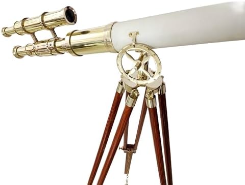 Vintage Floor Standing Telescope with Brass Finish and Wooden Tripod