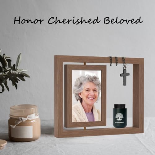 Mini Urn with Rotating Desk Frame and Cremation Necklace for Ashes
