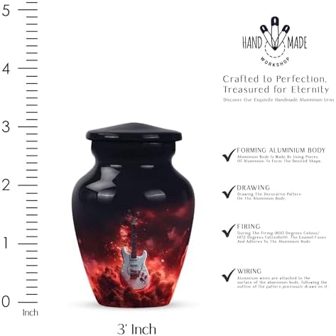 Guitar Decorative Urn for Human Ashes Black 3 Inch