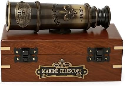Vintage Marine Telescope with Brass Finish and Wooden Storage Box