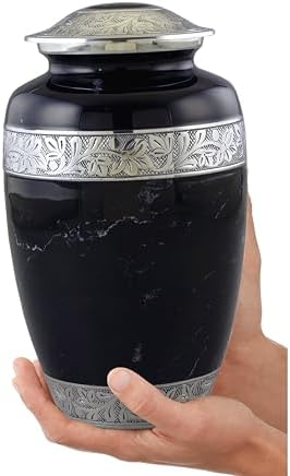 Black Urns for Human Ashes Large Handcrafted Urn with Velvet Bag