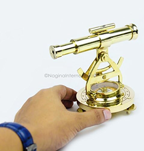 Maritime Polished Brass Telescope Compass with Level Meter Decorative Accent Yellow