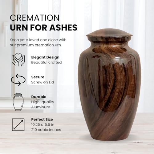 Brazilian Rosewood Cremation Urn for Human Ashes - Aluminum Urn with Polished Finish