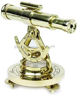 Maritime Polished Brass Telescope Compass with Level Meter Decorative Accent Yellow