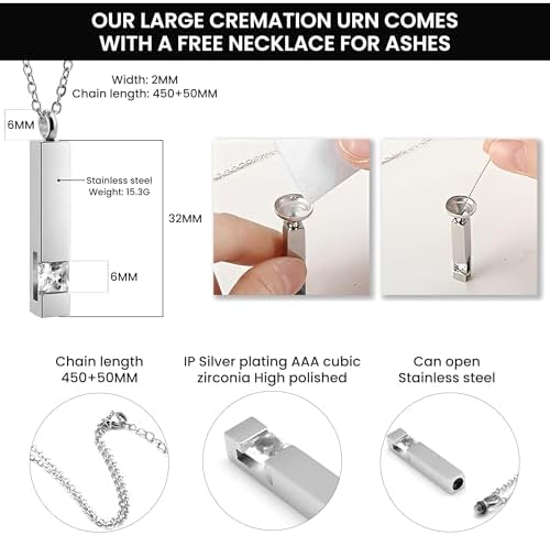 Personalized Brown Urn for Human Ashes with Necklace