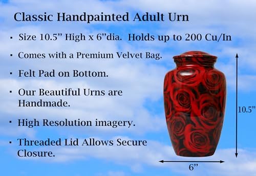 Bhartiya Handicrafts Red Rose Cremation Urn for Human Ashes