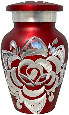 Set of 4 Crimson Cremation Urns with Rose Etching