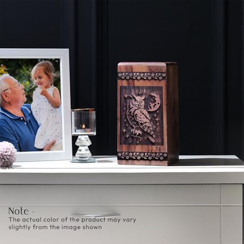 Owl Urn for Human Ashes - 8 Inch Wooden Urn