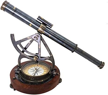 Antique Nautical Brass Alidade Compass with Theodolite Telescope