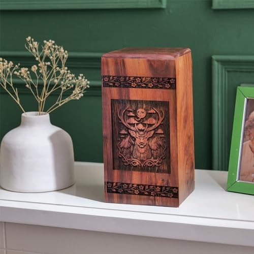 Deer Urn for Human Ashes - 8 Inch Wooden Cremation Urn