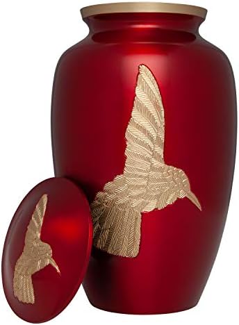 Red Hummingbird Funeral Urn - Brass Cremation Urn for Human Ashes - Handmade