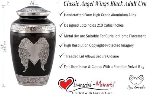Elegant Angel Wings Cremation Urn - Black Velvet Bag Included