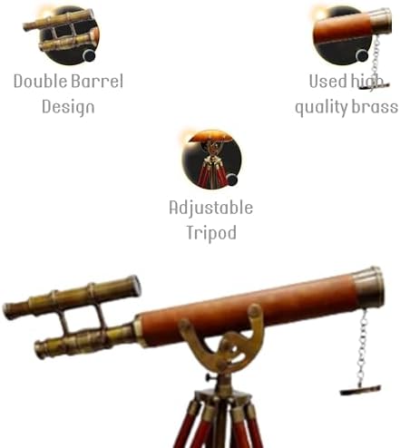 Antique Brass Telescope with Leather Cover and Wooden Tripod