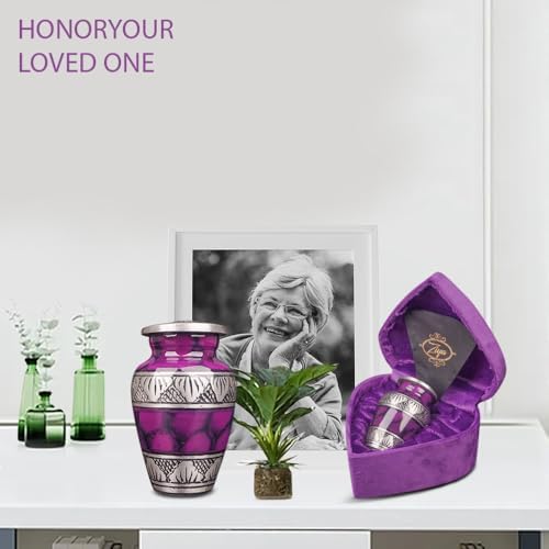 Small Keepsake Cremation Urn with Velvet Case and Funnel Purple Mini Urn for Human Ashes Family Pet or Flowers