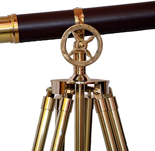 Royal Nautical Vintage Shiny Brass Double Barrel Telescope Floor Standing