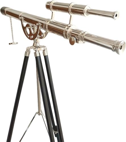 Nauticalshoppee Decorative Brass Telescope with Chrome Finish on Black Wooden Tripod