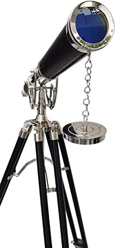 Nautical Vintage Solid Brass Telescope with Black Leather and Chrome Finish