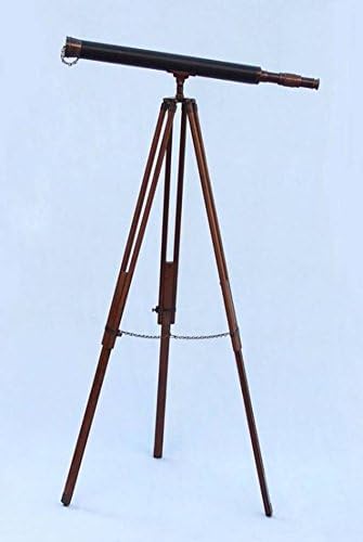 Hampton Nautical Floor Standing Antique Copper Leather Harbor Master Telescope 60 Inch