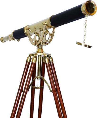 Vintage Brass Telescope with Wooden Tripod