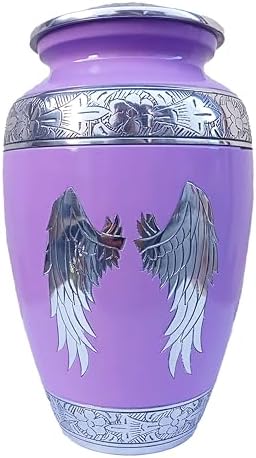 Hand Engraved Angel Wings Urn Silver Purple - Large Size