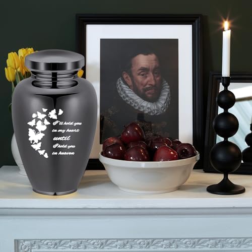 Imrsanl Cremation Urn for Human Ashes Black Stainless Steel Engraved Butterfly Memorial Keepsake