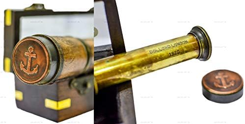 Sailors Art Antique Brass 16 Inch Telescope 20X Zoom with Wooden Box