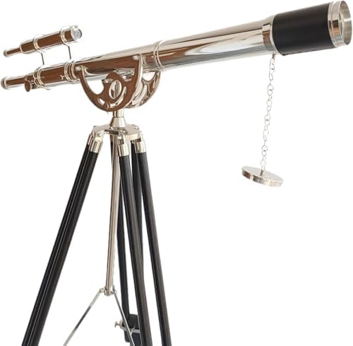 Nauticalshoppee Decorative Brass Telescope with Chrome Finish on Black Wooden Tripod