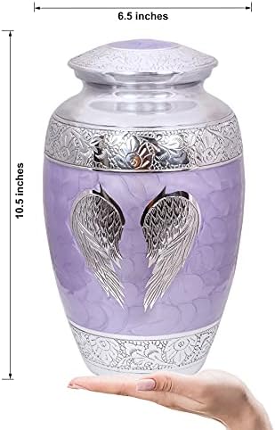 Cremation Urn with Satin Bag for Human Ashes Lilac Angel Wings