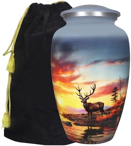 M MEILINXU Decorative Urn with Deer Design Forest and Grey Sky - Full Size