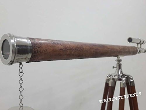 Nautical Vintage Brass Telescope Wooden Tripod Decor