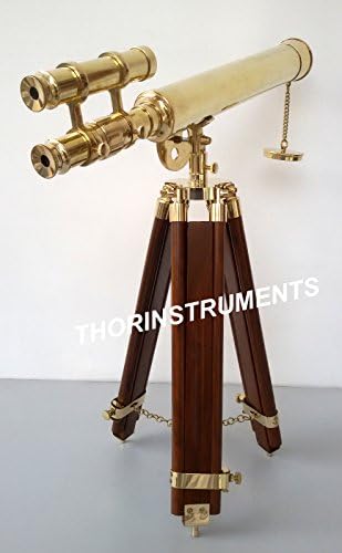 Nautical Brass Telescope with Wooden Stand