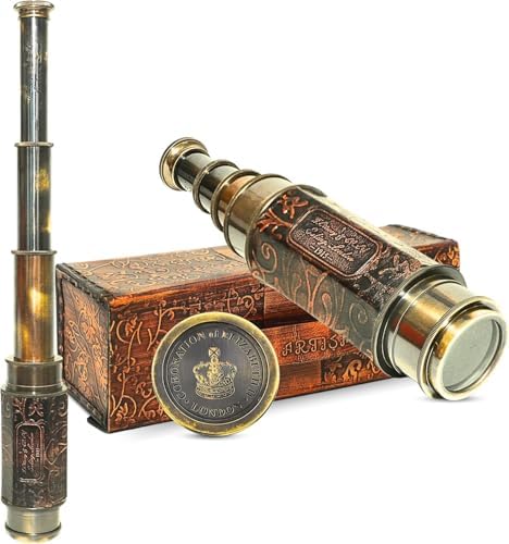 Brass Nautical Telescope Spyglass with Leather Case