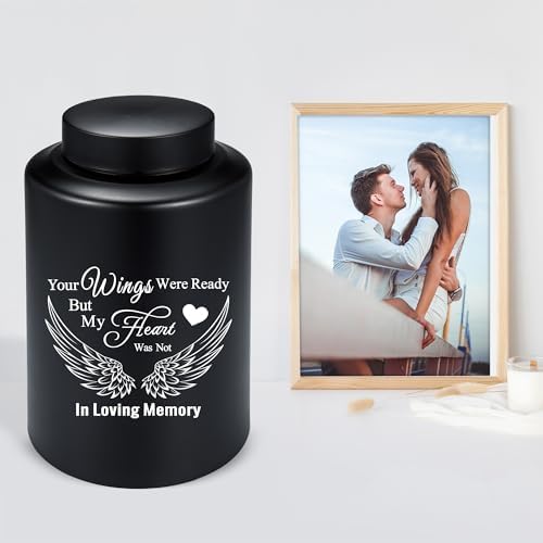 Large Urns for Human Ashes 220 lbs Black Angel Wings Decorative Urns