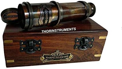 Vintage Nautical Brass Telescope with Wooden Box