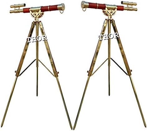 Floor Standing Brass Telescope with Red Leather Double Barrel Nautical Home Decoration 27 Rustic Vintage Home Decor Gift
