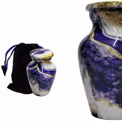 HIGHSTREET NAUTICAL 3 Inch Aluminum Cremation Urn Marble Finish Purple White