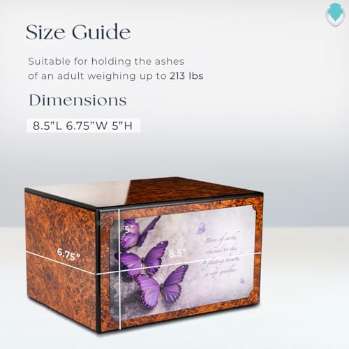 GetUrns Purple Butterfly Adult Wooden Cremation Urn