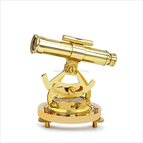 Maritime Polished Brass Telescope Compass with Level Meter Decorative Accent Yellow
