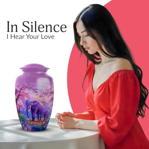 YATHSHA Elephant Urns Set of 5 for Human Ashes - Purple White Decorative Urns for Men Women