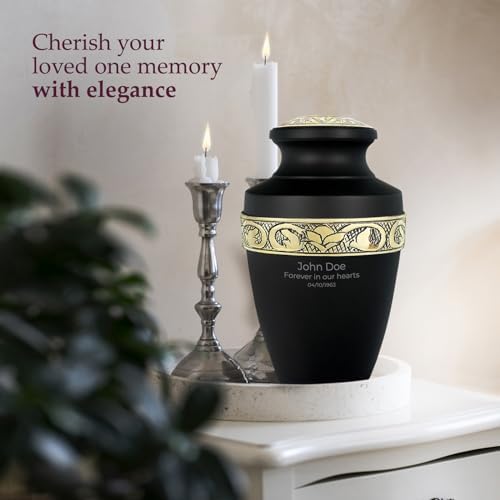 Trupoint Memorials Personalized Cremation Urn Grecian Style Black Urn for Adult