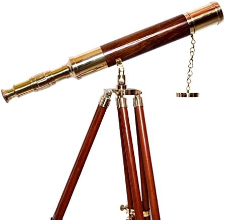 Nautical Antique Brass Telescope with Wooden Tripod