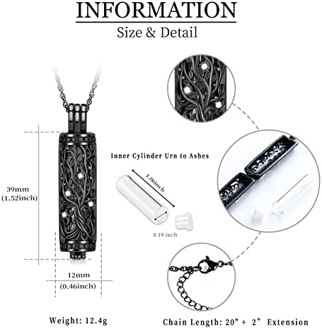 Shajwo Cylinder Cremation Urn Ashes Necklace for Women Men
