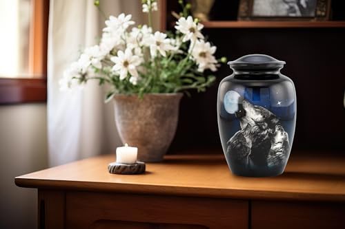 Midnight Wolves Urn - 3 Wolves Cremation Urn for Ashes