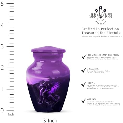 Purple Dragon Keepsake Urns Mini Urn for Human Ashes 3 Inch Size Set of 1