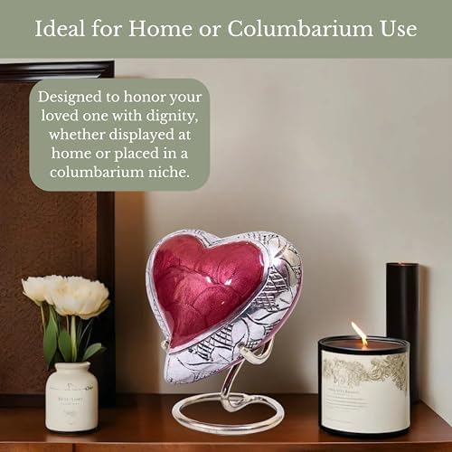 Red Heart Cremation Urn with Hand Engraved Detailing