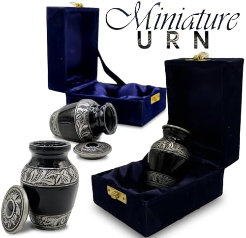 Small Cremation Urn in Green Black - Pet or Human Ashes Miniature Decorative Urn with Velvet Box