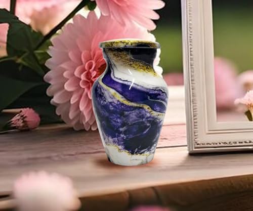 HIGHSTREET NAUTICAL 3 Inch Aluminum Cremation Urn Marble Finish Purple White