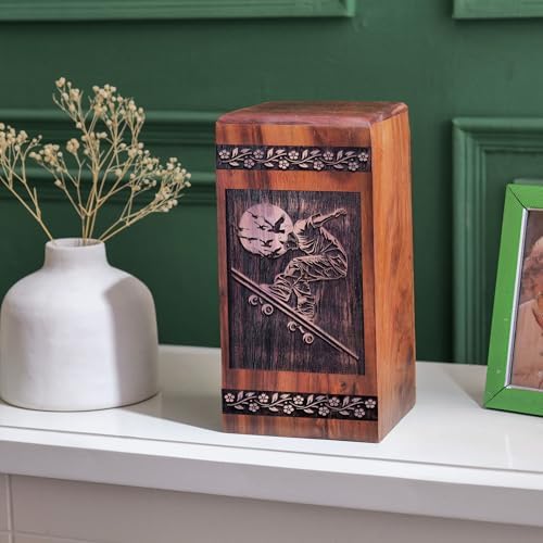Subsh 8 Inch Black Handmade Wooden Cremation Urn
