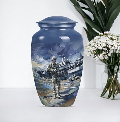 Military Urns Decorative Urns - 10 Inch Metal Urn for Ashes